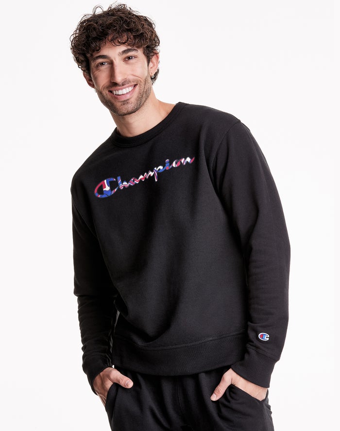 Champion Powerblend Fleece Crew Liquid Filled Script Logo Sweatshirt Heren - Zwart - Belgie 6927LNYG